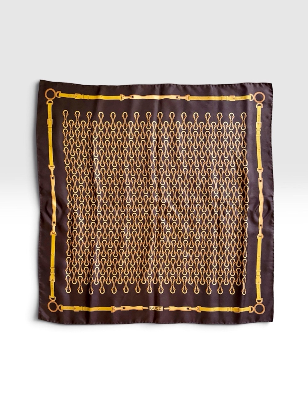 Vintage 1970s GUCCI Square Silk Scarf, Luxury Foulard: Equestrian Stirrup Print